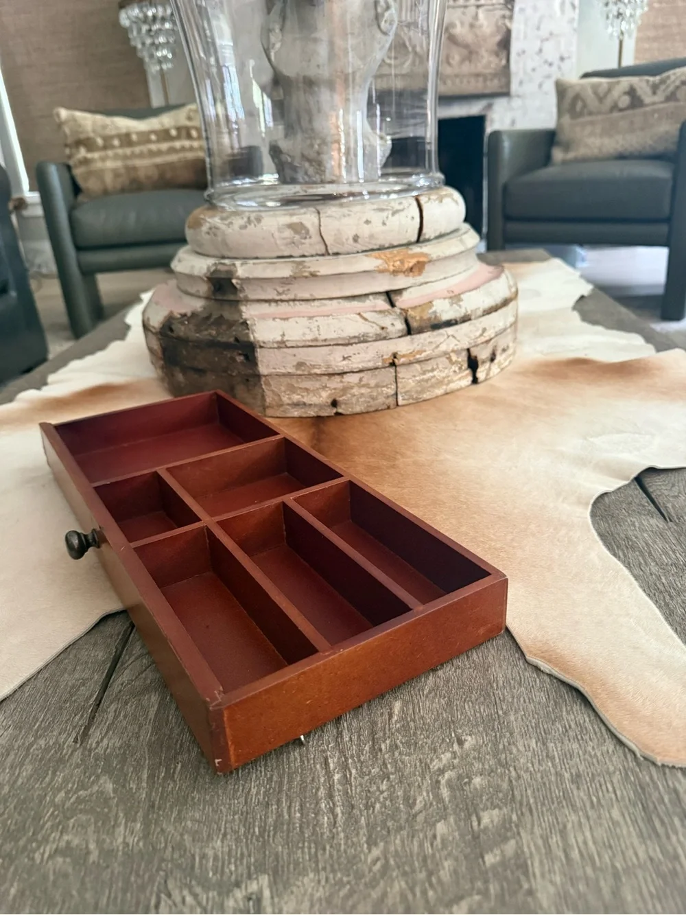 Wooden Desk Organizer Tray in Rust Brown - Display Trinket Shelf